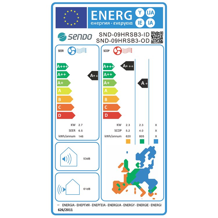 Sendo HERMES SND - 09/HRSB3 Κλιματιστικό Inverter Gold 9000 BTU