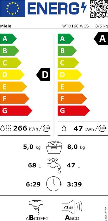 Miele WTD160 WCS Πλυντήριο Στεγνωτήριο Λευκό 8/5kg