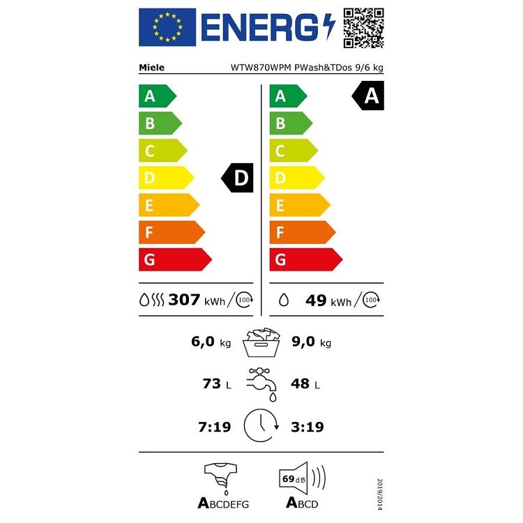 Miele WTW870 WPM Πλυντήριο Στεγνωτήριο Λευκό 9/6kg