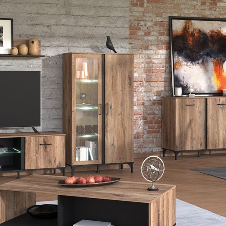 ΒΙΤΡΙΝΑ CORSICA 2K VS1 FLAGSTAFF OAK-ΜΑΥΡΟ 84,5x35x153εκ 11012003