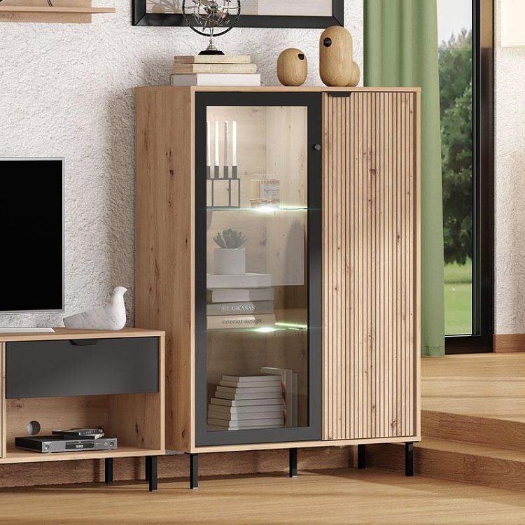 ΒΙΤΡΙΝΑ MAYENNE 2K VS1 ARTISAN OAK-ΜΑΥΡΟ MAT 93x40x137εκ 11013358