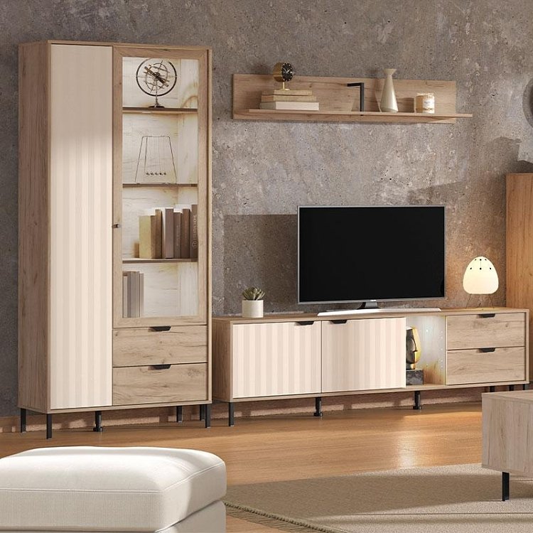 ΒΙΤΡΙΝΑ VANDEA 195 2K2F VS1 CASHMERE-GREY OAK 87x40x195εκ 11013569
