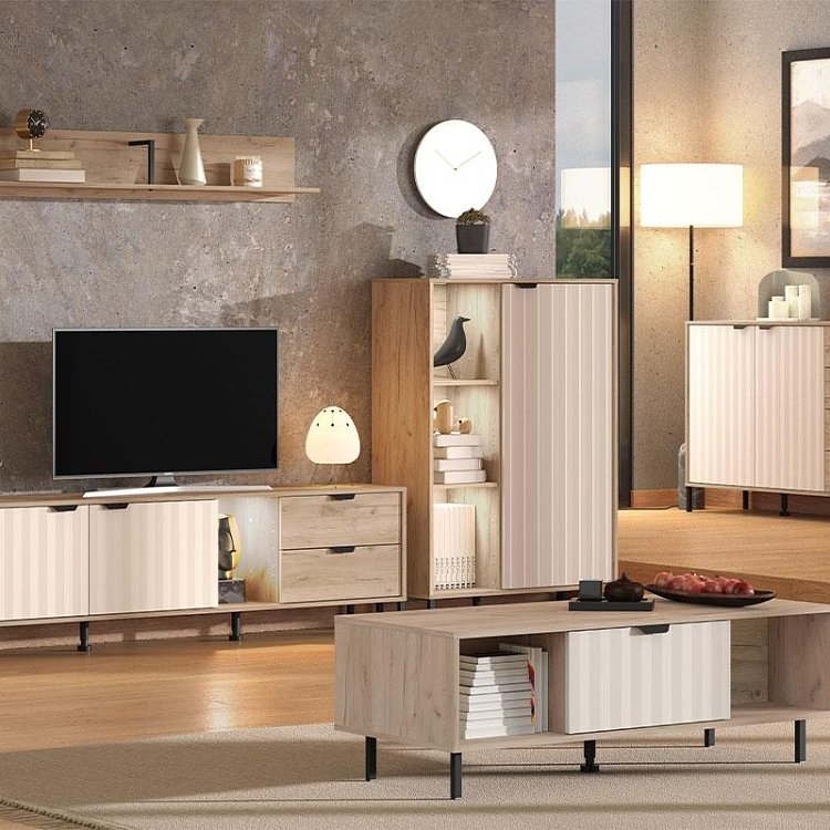 ΒΙΤΡΙΝΑ VANDEA 2K POP CASHMERE-GREY OAK 87x40x131εκ 11013843