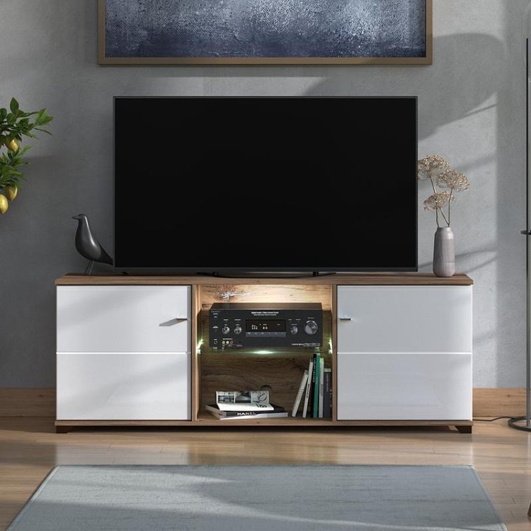 ΕΠΙΠΛΟ TV BURGUNDY 160 3K2V ΛΕΥΚΟ-FLAGSTAFF OAK-ΛΕΥΚΟ HIGH GLOSS FOIL 157x40x51εκ s.p.k 11012061