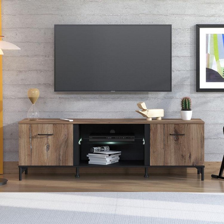 ΕΠΙΠΛΟ TV CORSICA 170 FLAGSTAFF OAK-ΜΑΥΡΟ 170,5x42x53,5εκ 11012001