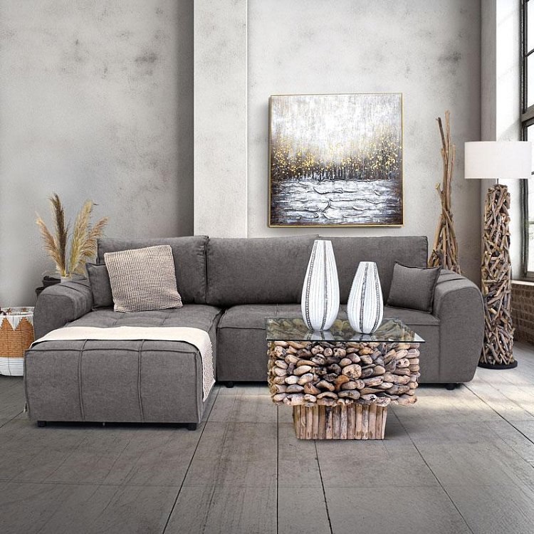 ΓΩΝΙΑΚΟΣ ΚΑΝΑΠΕΣ Fylliana Atlanta ΓΚΡΙ ΧΡΩΜΑ 265x190x95εκ 880-225-053
