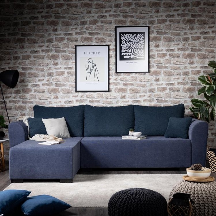 ΓΩΝΙΑΚΟΣ ΚΑΝΑΠΕΣ ΚΡΕΒΑΤΙ Migros ΜΠΛΕ ΧΡΩΜΑ 268x167x80εκ 21044843