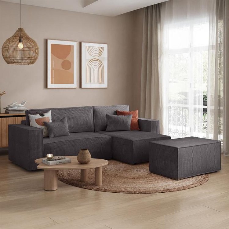 ΚΑΝΑΠΕΣ ΓΩΝΙΑ Fylliana New Isabella ΓΚΡΙ ΧΡΩΜΑ ΥΦΑΣΜΑΤΟΣ 270x160x90εκ 872-224-078