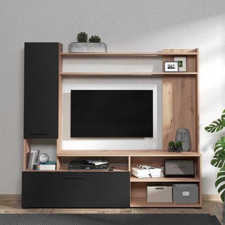 ΚΕΝΤΡΟ ΨΥΧΑΓΩΓΙΑΣ-ΣΥΝΘΕΣΗ BRAGA ARTISAN OAK-ΜΑΥΡΟ 168x35x157εκ 11011452