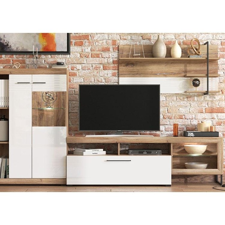ΚΕΝΤΡΟ ΨΥΧΑΓΩΓΙΑΣ-ΣΥΝΘΕΣΗ CAEN FLAGSTAFF OAK-ΛΕΥΚΟ HIGH GLOSS FOIL 263x40x170εκ 11011916