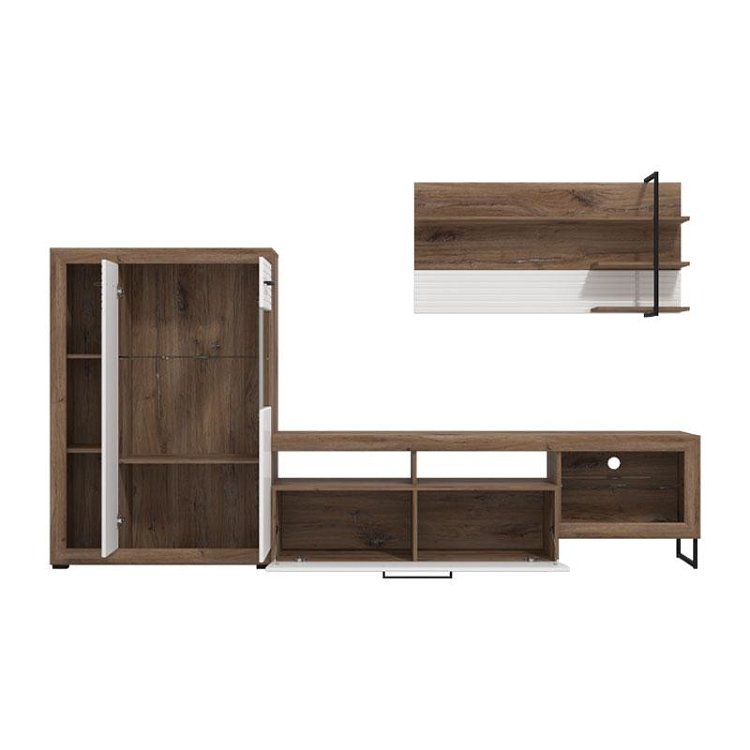 ΚΕΝΤΡΟ ΨΥΧΑΓΩΓΙΑΣ-ΣΥΝΘΕΣΗ CAEN FLAGSTAFF OAK-ΛΕΥΚΟ HIGH GLOSS FOIL 263x40x170εκ 11011916