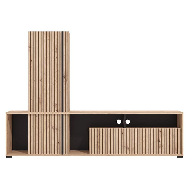 ΚΕΝΤΡΟ ΨΥΧΑΓΩΓΙΑΣ-ΣΥΝΘΕΣΗ CHANIA ARTISAN OAK-ARTISAN OAK ΜΕ ΜΑΥΡΕΣ ΓΡΑΜΜΕΣ-ΜΑΥΡΟ 196x33x140εκ xtrt 11013496