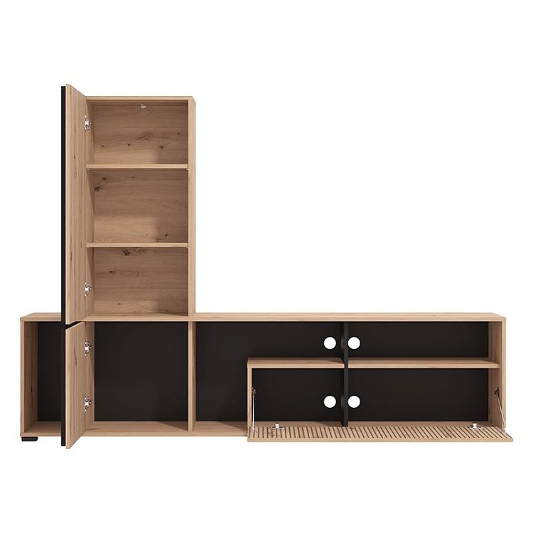 ΚΕΝΤΡΟ ΨΥΧΑΓΩΓΙΑΣ-ΣΥΝΘΕΣΗ CHANIA ARTISAN OAK-ARTISAN OAK ΜΕ ΜΑΥΡΕΣ ΓΡΑΜΜΕΣ-ΜΑΥΡΟ 196x33x140εκ xtrt 11013496