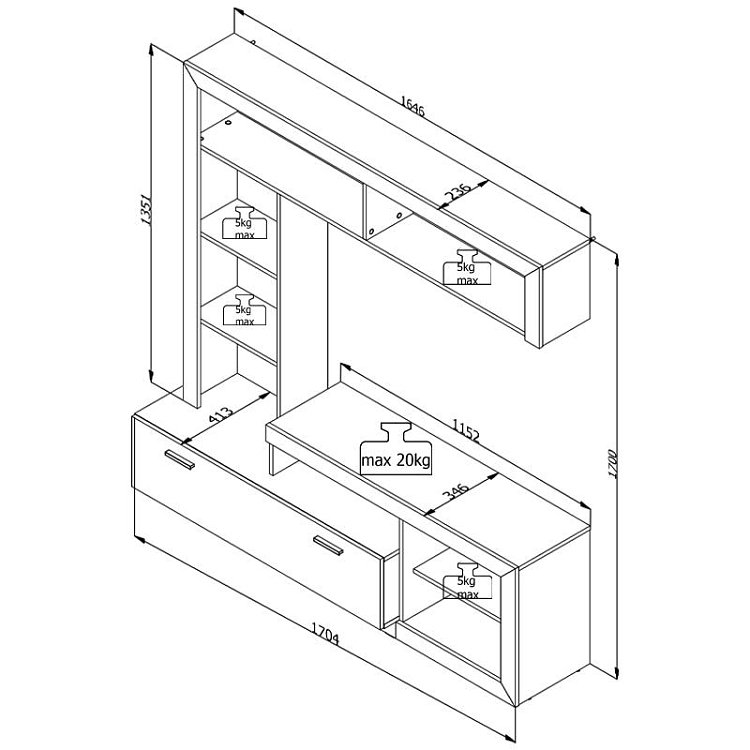 ΚΕΝΤΡΟ ΨΥΧΑΓΩΓΙΑΣ-ΣΥΝΘΕΣΗ GLEN GREY OAK/ΛΕΥΚΟ 170x41x170εκ 11008761