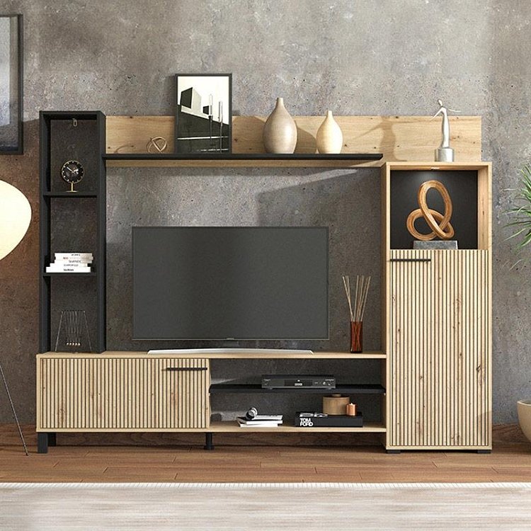 ΚΕΝΤΡΟ ΨΥΧΑΓΩΓΙΑΣ-ΣΥΝΘΕΣΗ RETIMNO ARTISAN OAK-ARTISAN OAK ΜΕ ΜΑΥΡΕΣ ΓΡΑΜΜΕΣ-ΜΑΥΡΟ 208x33x158εκ 11013492
