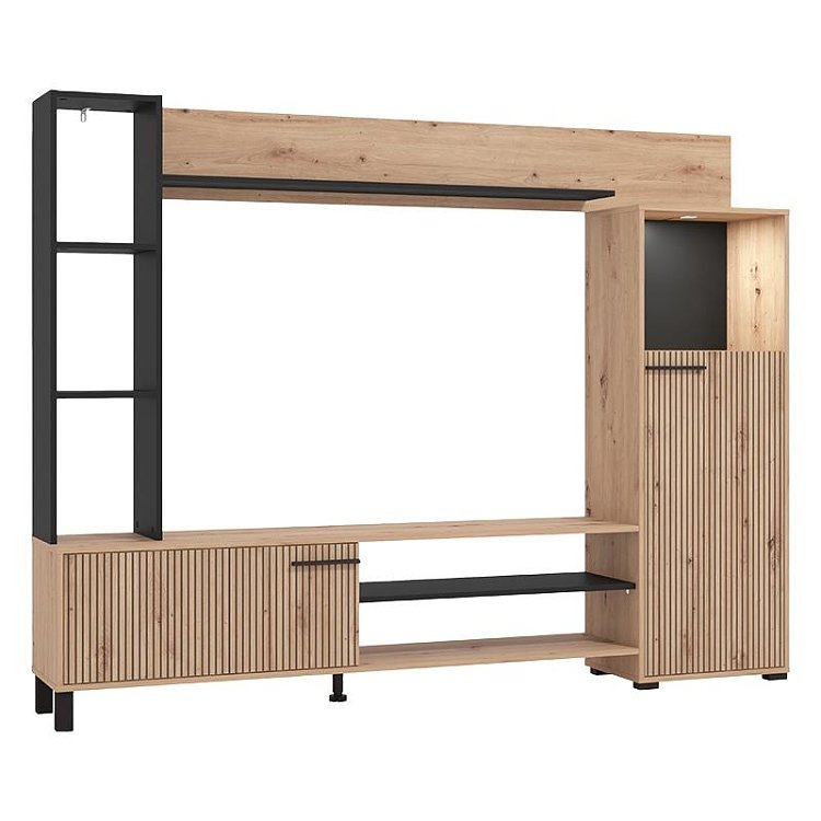 ΚΕΝΤΡΟ ΨΥΧΑΓΩΓΙΑΣ-ΣΥΝΘΕΣΗ RETIMNO ARTISAN OAK-ARTISAN OAK ΜΕ ΜΑΥΡΕΣ ΓΡΑΜΜΕΣ-ΜΑΥΡΟ 208x33x158εκ 11013492