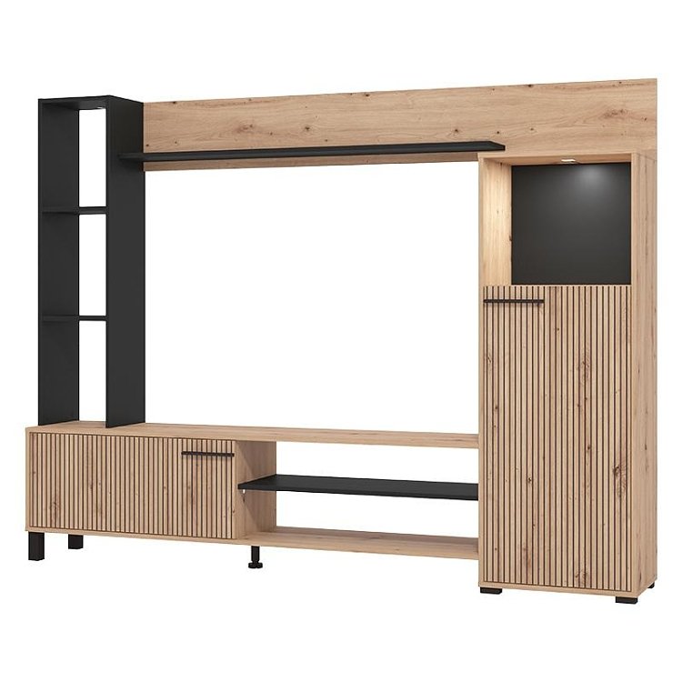 ΚΕΝΤΡΟ ΨΥΧΑΓΩΓΙΑΣ-ΣΥΝΘΕΣΗ RETIMNO ARTISAN OAK-ARTISAN OAK ΜΕ ΜΑΥΡΕΣ ΓΡΑΜΜΕΣ-ΜΑΥΡΟ 208x33x158εκ 11013492