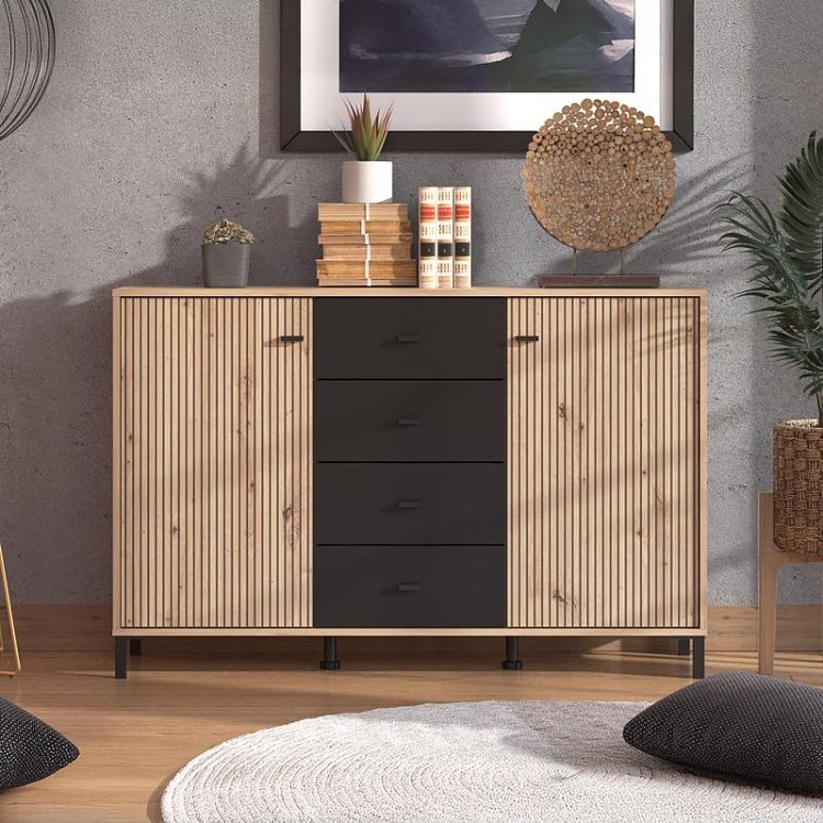 ΚΟΜΟΤΑ-ΜΠΟΥΦΕΣ AVIGNON 138 3K4F2V ARTISAN OAK-ΜΑΥΡΟ ΧΡΩΜΑ 139x40x90εκ 11014729