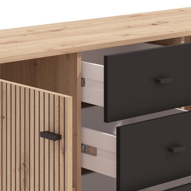 ΚΟΜΟΤΑ-ΜΠΟΥΦΕΣ AVIGNON 138 3K4F2V ARTISAN OAK-ΜΑΥΡΟ ΧΡΩΜΑ 139x40x90εκ 11014729