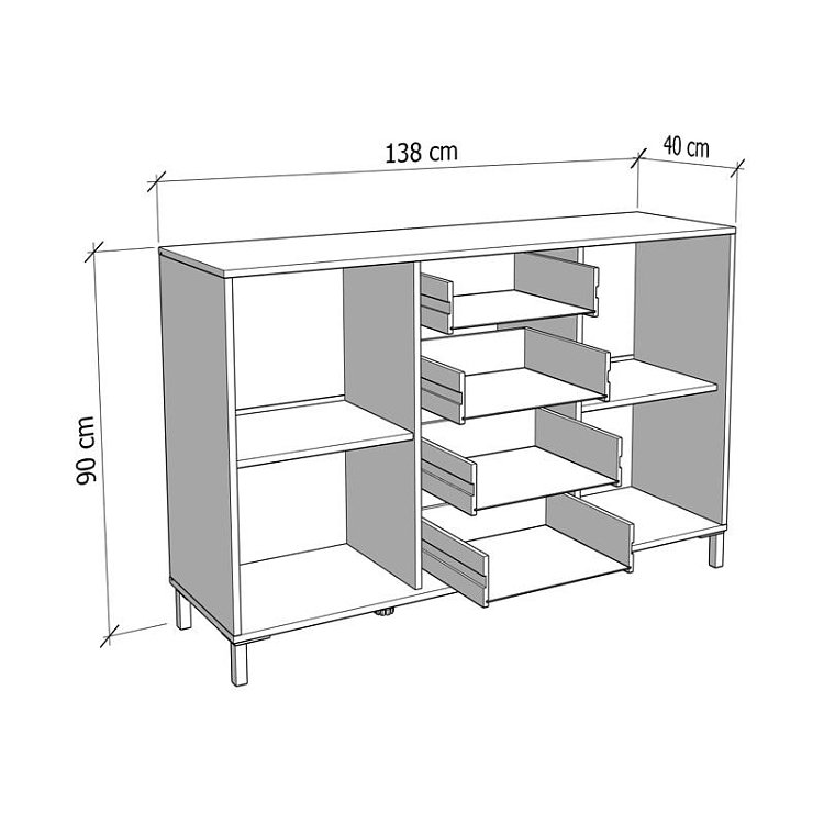 ΚΟΜΟΤΑ-ΜΠΟΥΦΕΣ AVIGNON 138 3K4F2V ARTISAN OAK-ΜΑΥΡΟ ΧΡΩΜΑ 139x40x90εκ 11014729