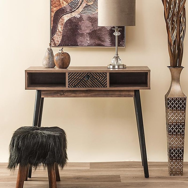 ΚΟΝΣΟΛΑ Fylliana "Home" ΜΑΥΡΟ ΜΕ GREY OAK 90x35x75εκ 271-00-025