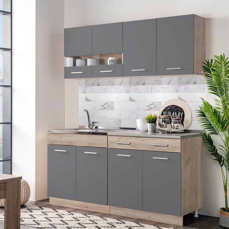 ΚΟΥΖΙΝΑ DALILA 160 GREY OAK / ΓΚΡΙ 160x51,5x206,5εκ 11008333