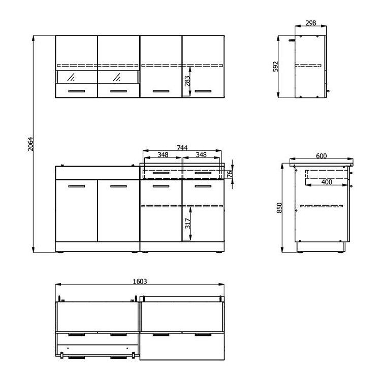 ΚΟΥΖΙΝΑ DALILA 160 GREY OAK / ΛΕΥΚΟ 160x51,5x206,5εκ 11008332