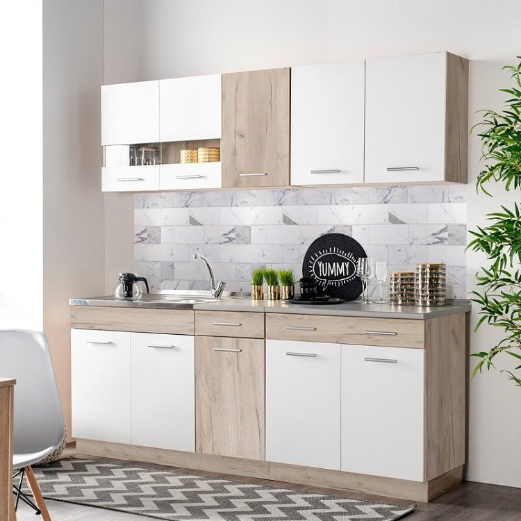 ΚΟΥΖΙΝΑ DALILA 200 GREY OAK / ΛΕΥΚΟ 200x51,5x206,5εκ 11008334