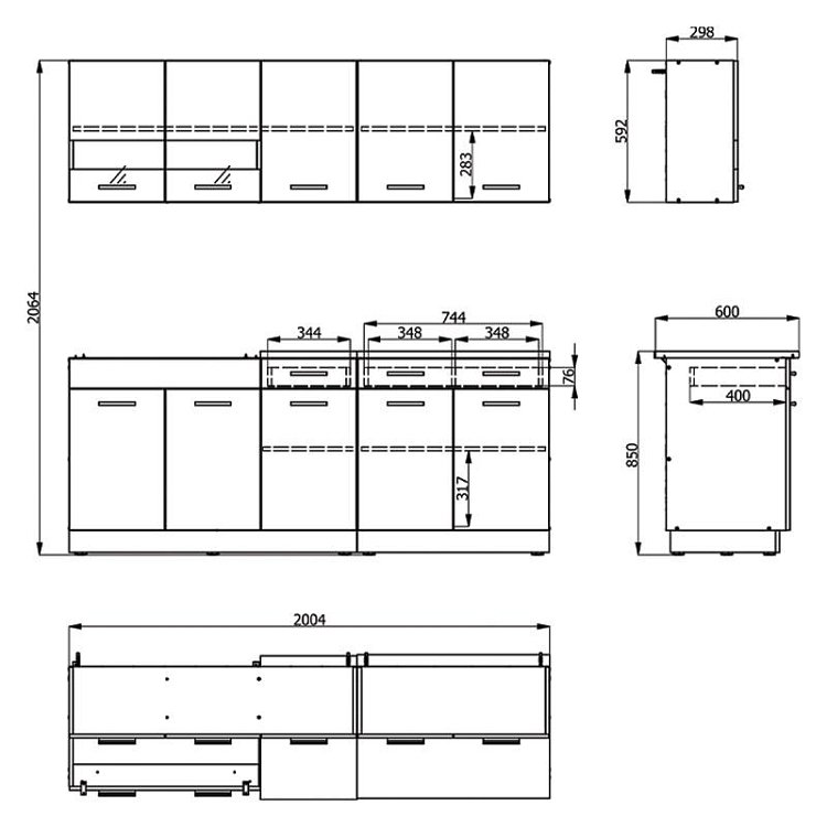 ΚΟΥΖΙΝΑ DALILA 200 GREY OAK / ΛΕΥΚΟ 200x51,5x206,5εκ 11008334