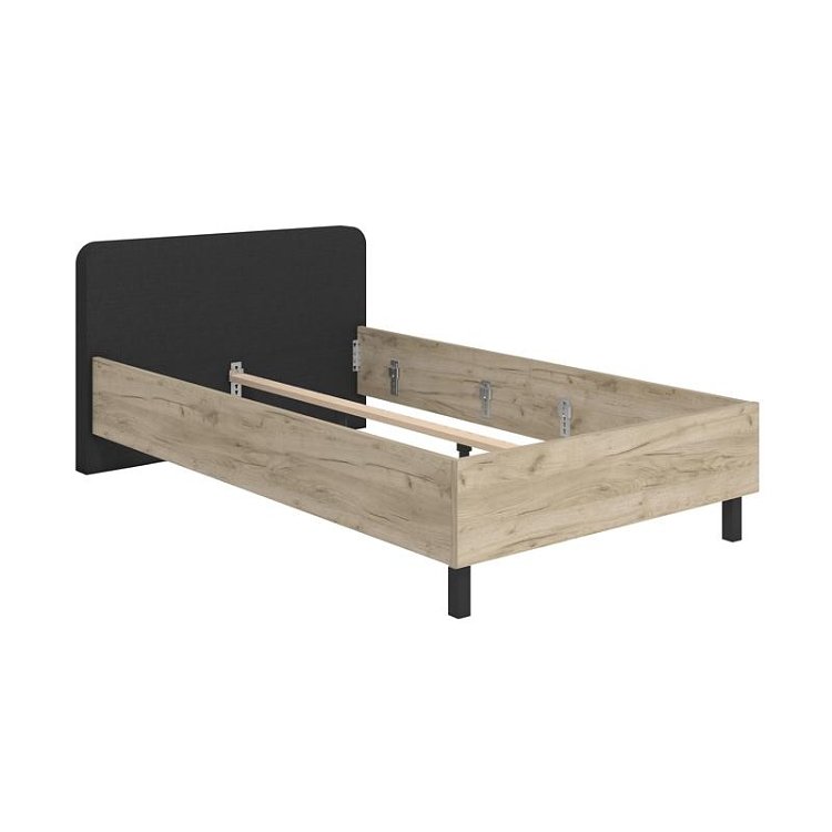 ΚΡΕΒΑΤΙ BARLETTA 120 GREY OAK ΜΕ ΓΚΡΙ ΥΦΑΣΜΑ ΚΑΙ ΜΑΥΡΑ ΠΟΔΙΑ 131x213,5x85,5εκ (120x200) 11012525