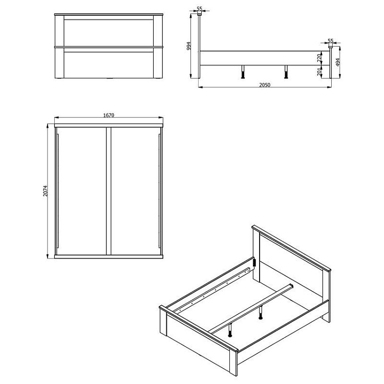 ΚΡΕΒΑΤΙ KENT BK 160 GREY OAK/WHITE OAK 167x208x100εκ 11008506