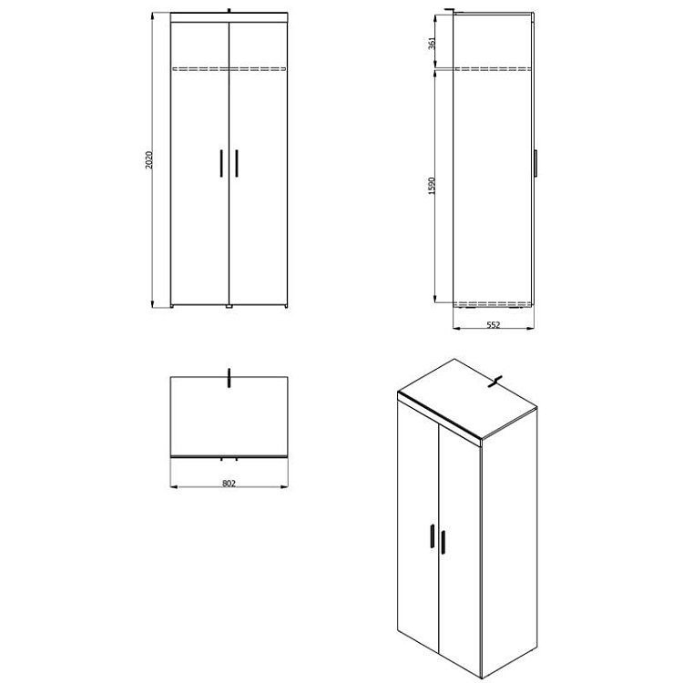 ΝΤΟΥΛΑΠΑ 2Κ Arno Grey Oak-White Oak 80x55x202εκ 11008691
