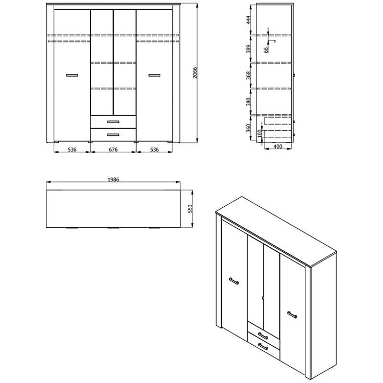 ΝΤΟΥΛΑΠΑ Kent 4K2F2O GREY OAK/WHITE OAK 199x56x207εκ 11008716