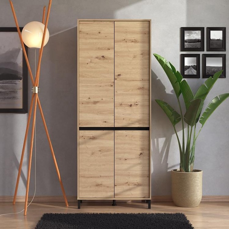 ΠΑΠΟΥΤΣΟΘΗΚΗ FLANNAN 2K4V ARTISAN OAK/ΜΑΥΡΟ MATT ΧΡΩΜΑ 80x40x205εκ 11014080