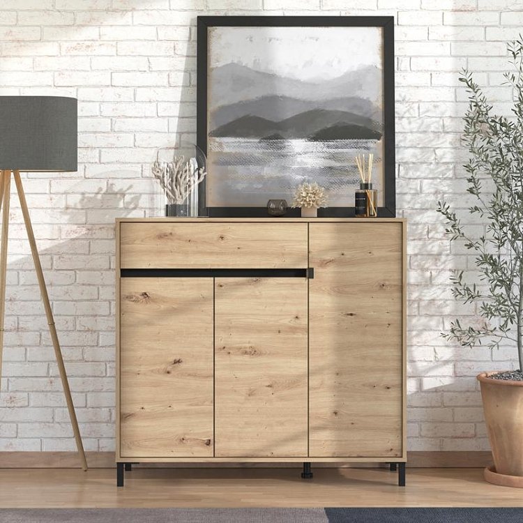 ΠΑΠΟΥΤΣΟΘΗΚΗ FLANNAN 3K1F3V ARTISAN OAK/ΜΑΥΡΟ MATT ΧΡΩΜΑ 120x40x110εκ 11014084