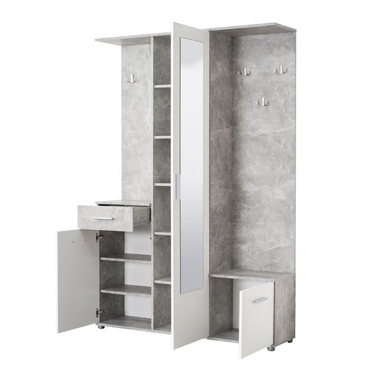 ΣΤΑΝΤ ΧΩΛ ΚΑΙ ΠΑΠΟΥΤΣΟΘΗΚΗ MARTIN ΓΚΡΙ CONCRETE-ΛΕΥΚΟ 133,5x33x197,5εκ fxtr 11008741