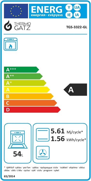 THERMOGATZ TGS 3322 GL Φούρνος άνω Πάγκου Αερίου 54lt Μαύρος 04.405.122