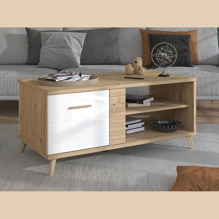 ΤΡΑΠΕΖΑΚΙ ΣΑΛΟΝΙΟΥ BRETAGNA ARTISAN OAK-ΛΕΥΚΟ HIGH GLOSS FOIL 120x60x53,5εκ a.p.r 11012259