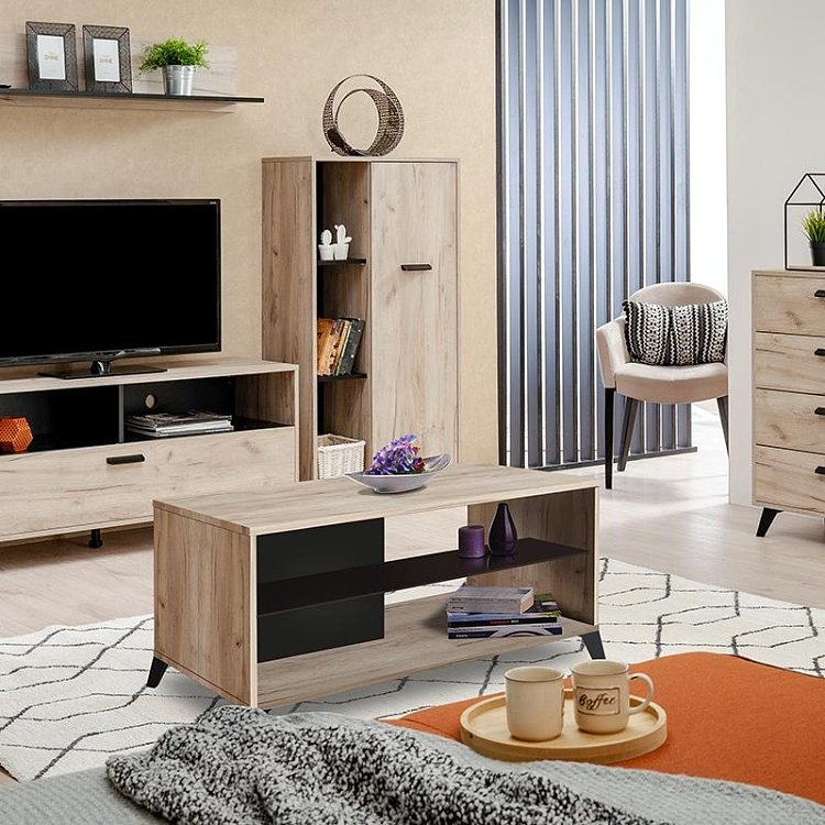 ΤΡΑΠΕΖΙ ΣΑΛΟΝΙΟΥ UMBRIA KS GREY OAK-ΜΑΥΡΟ 101x50x47εκ 11008622