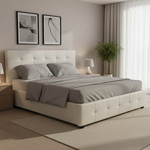Κρεβάτι Roi pakoworld 160x200 PU λευκό ματ + αποθηκευτικό χώρο 006-000016