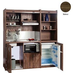 Πολυκουζινάκι Silver ΚΣ190 με Μικρό Ψυγείο και Φουρνάκι 190x209x65 Walnut