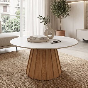 Τραπέζι σαλονιού Franzel pakoworld sintered stone σε όψη μαρμάρου-mdf σε φυσική απόχρωση Φ80x40εκ 029-000443