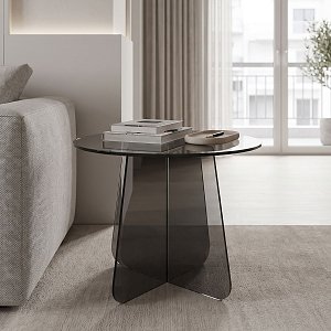 Τραπέζι βοηθητικό Cleary pakoworld tempered 8mm γυαλί ανθρακί Φ50x45εκ 029-000449