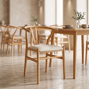 Καρέκλα Wishbone pakoworld rubberwood-ύφασμα σε φυσική-μπεζ απόχρωση 51x58x73εκ 029-000463