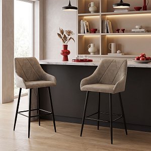 Σκαμπό bar Empower pakoworld μεταλλικό μαύρο-ύφασμα antique γκρι καφέ 2τμχ 029-000181