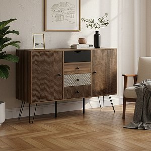 Μπουφές Boho pakoworld με τέσσερα συρτάρια καρυδί μεταλλικά πόδια 122x39,5x86εκ 066-000006