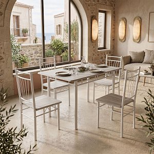 Τραπεζαρία Roza pakoworld σετ 5τμχ mdf sonoma με μεταλλικό λευκό πόδι 120x65x75εκ 072-000182