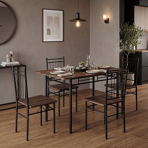 Τραπεζαρία Roza pakoworld σετ 5τμχ mdf καρυδί με μεταλλικό μαύρο πόδι 110x60x75εκ 072-000186