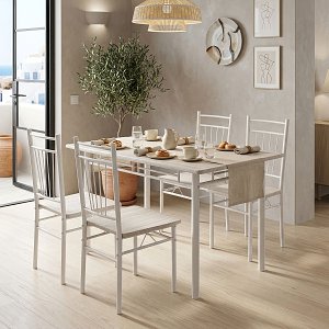 Τραπεζαρία Roza pakoworld σετ 5τμχ mdf sonoma με μεταλλικό λευκό πόδι 110x60x75εκ 072-000184