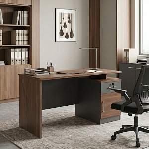 Γραφείο εργασίας Cassius pakoworld ανθρακί-καρυδί 120x60x75εκ 072-000080